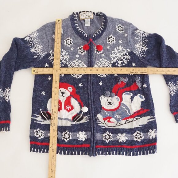 Vintage Heirloom Collectibles Navy Snowflake Cardigan Festive Ugly Christmas S - Picture 3 of 10